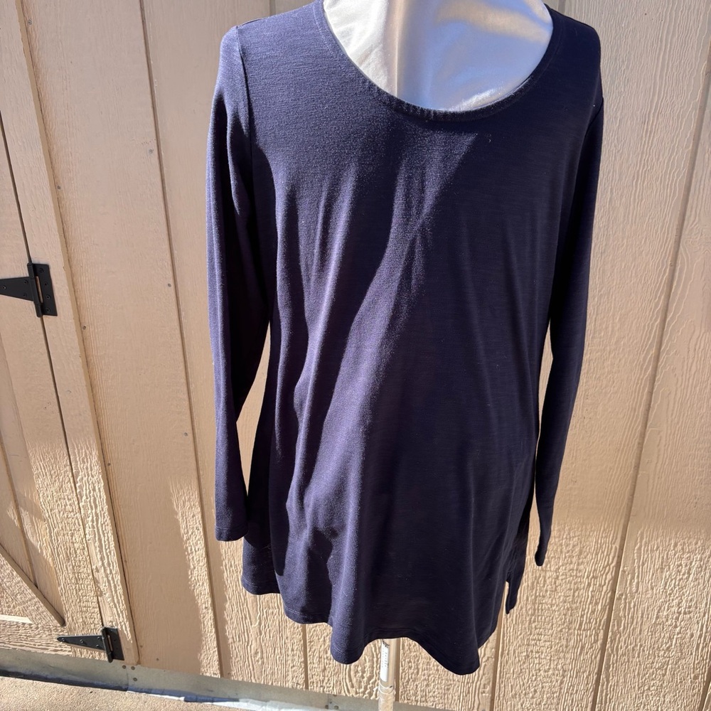 Christopher & Banks long sleeve blue tee shirt top ribbon neckline womens